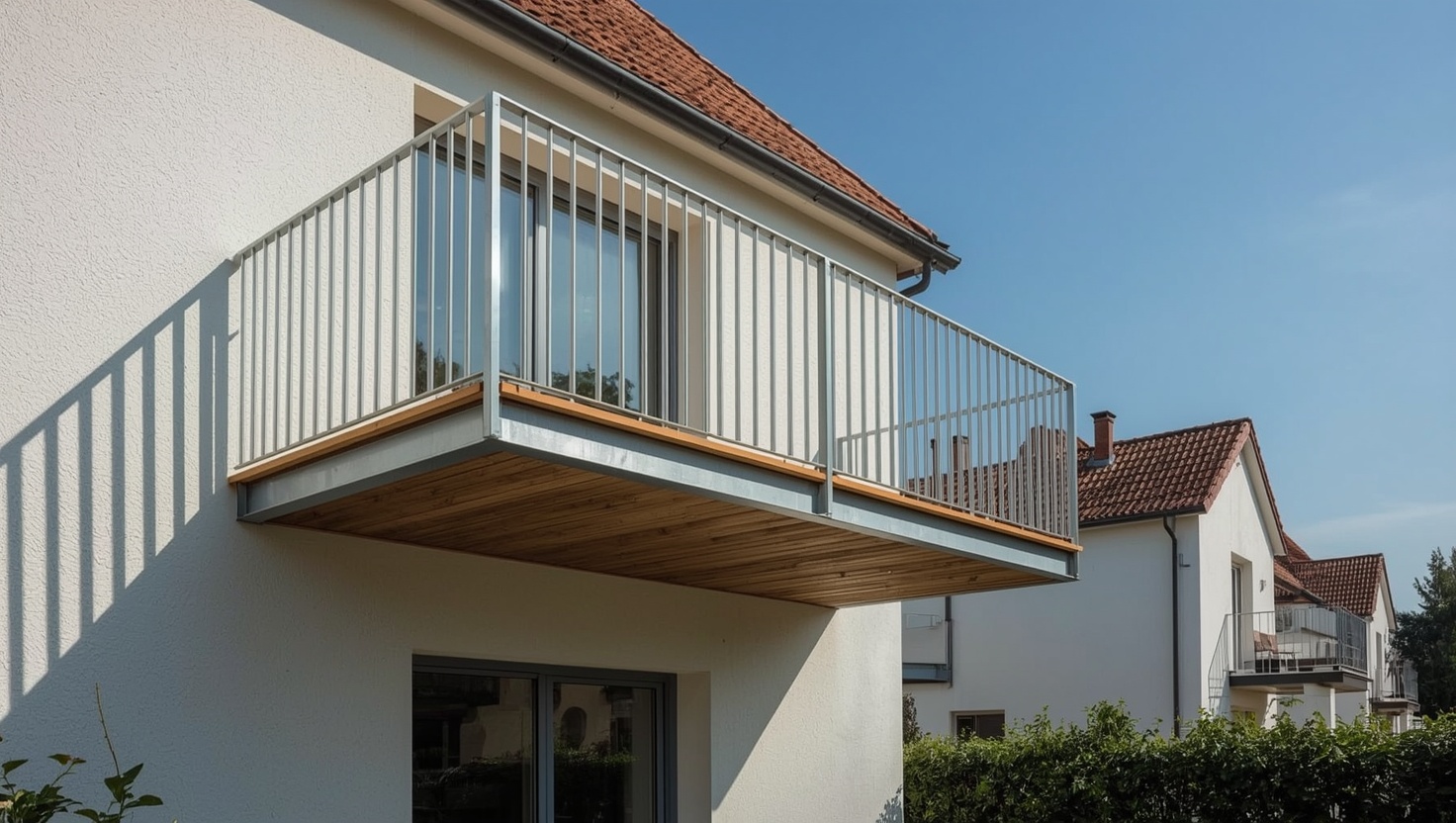 Anbaubalkon aus verzinktem Stahl mit WPC-Belag in Berlin